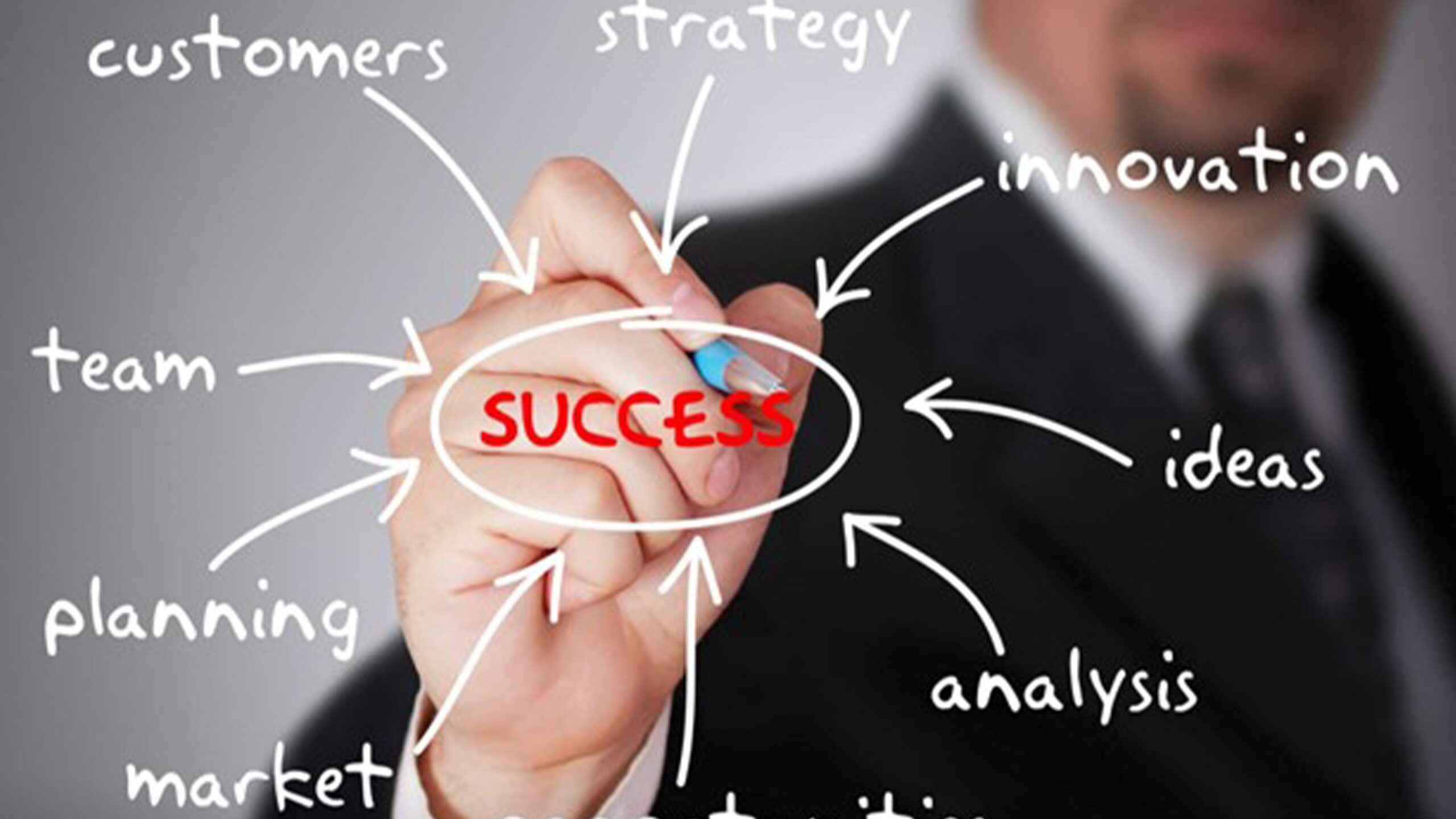 Image featuring a businessman uses a marker to depict a success concept, highlighting the significance of developing a mission statement.