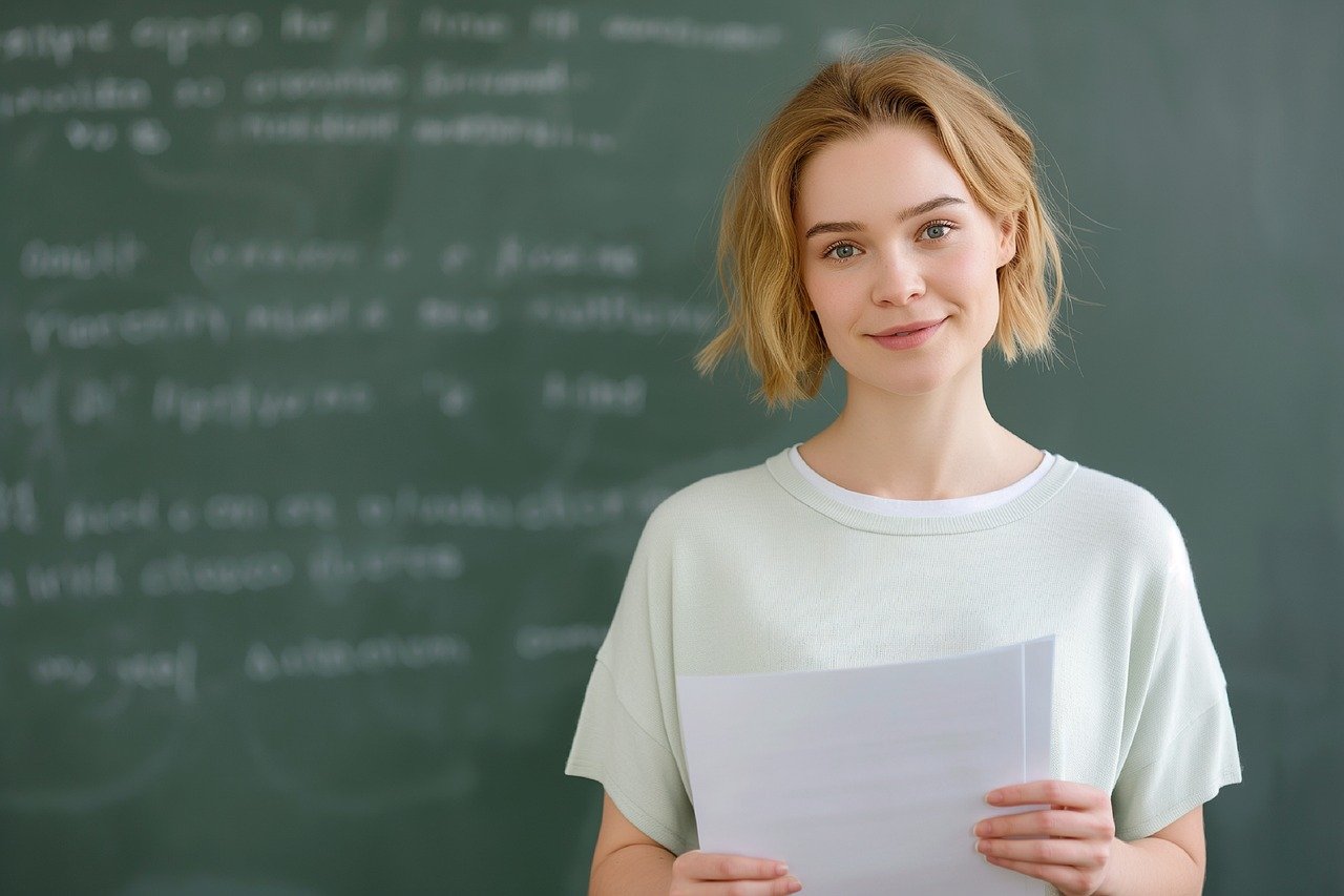 A young Vocational Education Services Business Owner standing in a class