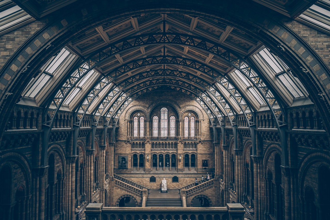 An exterior shot of the Natural History Museum in London, highlighting its unique architectural style and historical significance.