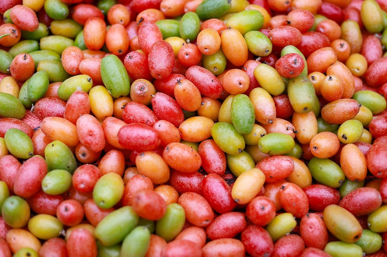 A vibrant assortment of fruits displayed in a market, showcasing the variety and quality of agricultural products available.