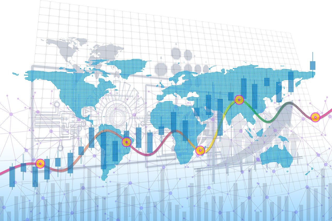 An illustration of a world map featuring a graph line, symbolizing global statistical analysis and consulting services.